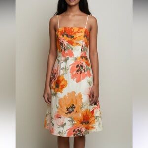 Silk Ann Taylor Vtg 90s Midi Dress Slip Sun Dress Y2K Floral Orange Size 2 XS